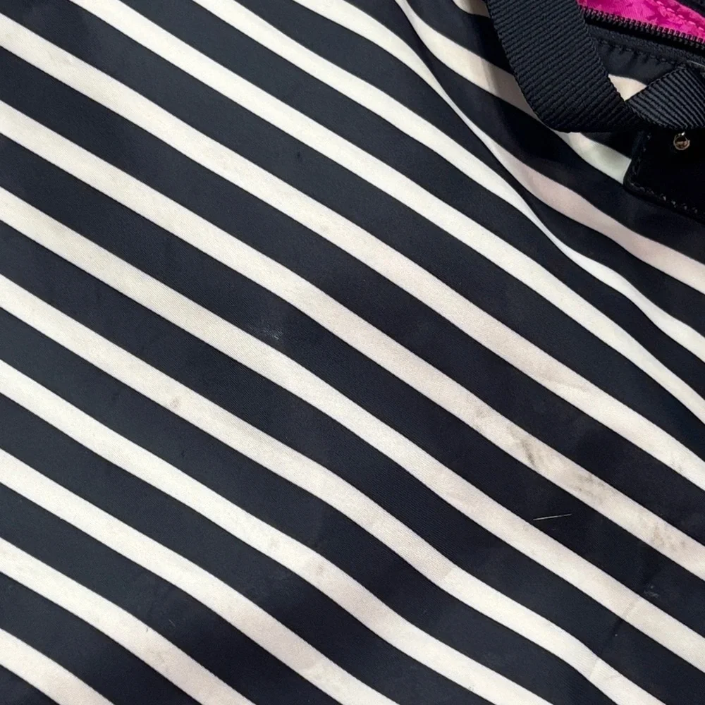 Kate Spade New York Black White Stripe Foldable Travel Tote Weekender Bag